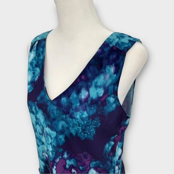 Calvin Klein V-neck Sleeveless Blouse in Multi-Color Watercolor Print Women’s XS - Picture 2 of 9